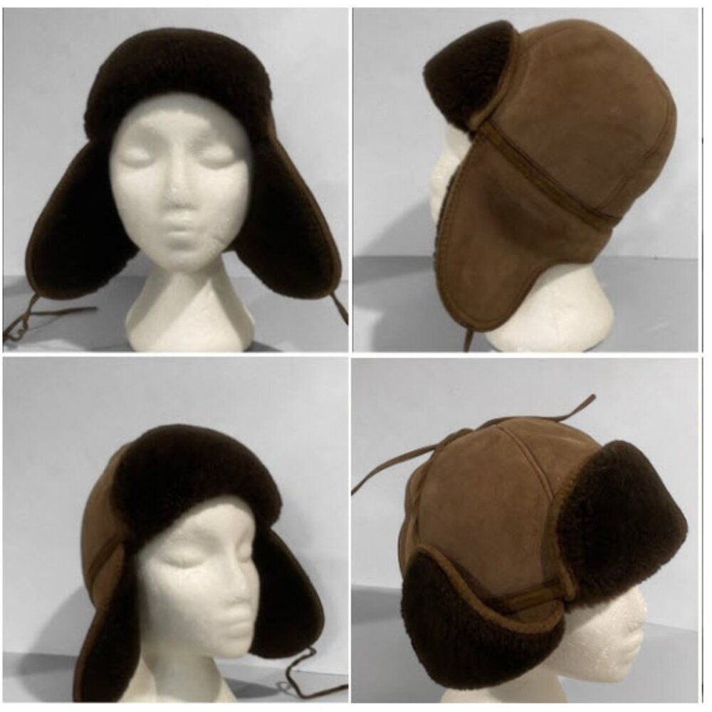 Warm Corner Sheepskin Aviator Trapper Hat Brown Shearling medium